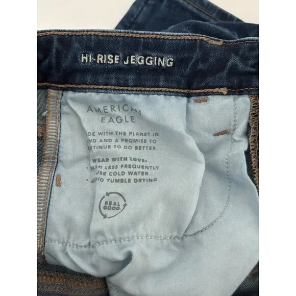 American Eagle Jean 8 High-Waisted Jegging Dark Wash Clean Girl Street Style - Picture 15 of 16